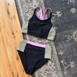 Prana Baja Bound Two Piece Swimsuit Colorblock Black Green XSmall